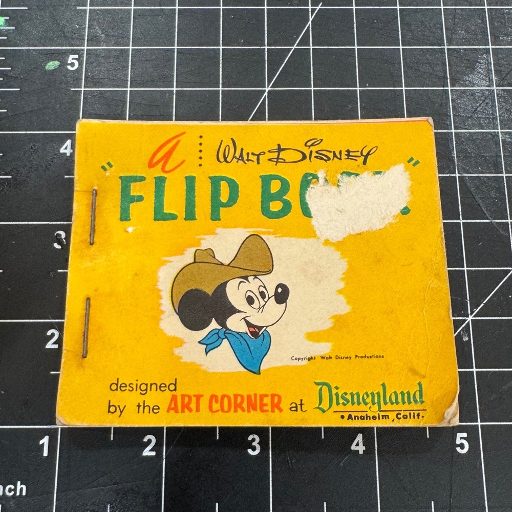 Vintage Walt Disney Flip Book Mickey Mouse Cowboy Art Corner Disneyland Anaheim